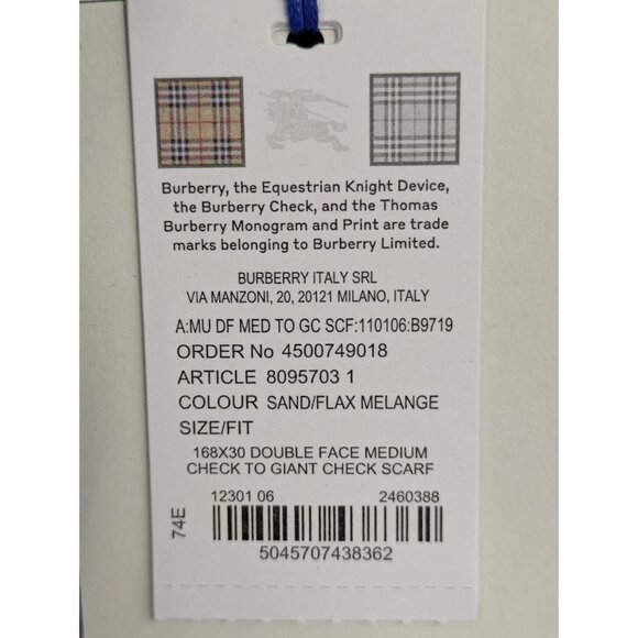 Burberry Double Face Medium Check To Giant Check Cashmere Scarf Sand 168*30cm 80 - Picture 7 of 8